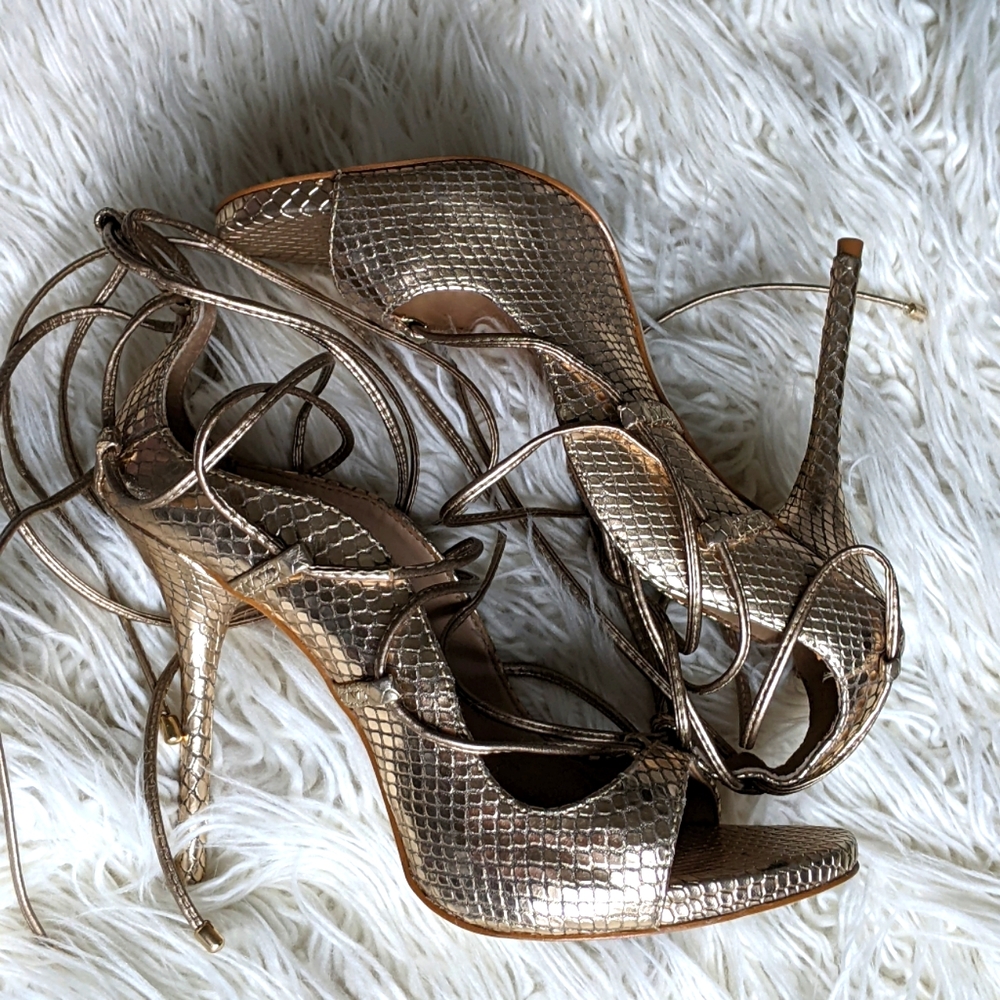 Gold textured Steve Madden Wrap Around Heels